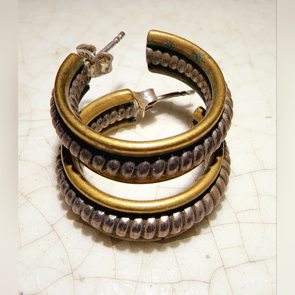 Vintage brass roped with gold trimming hoop earrings